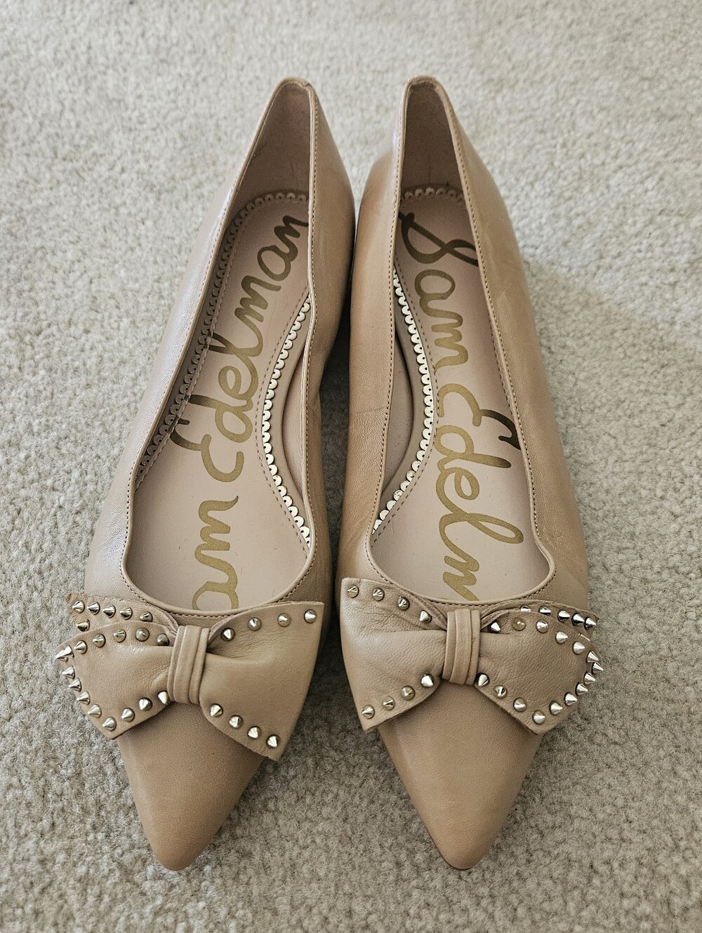 Sam Edelman Studded Bow Pointed Leather Flats Brown 10 EUC